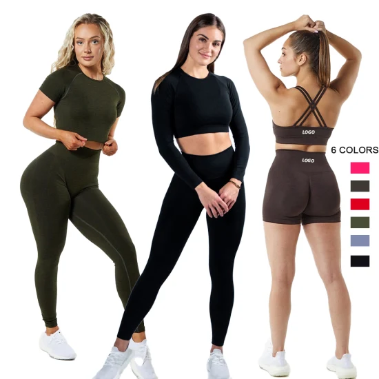 Ladies-Fall-Winter-Trendy-Seamless-Workout-Clothing-Exercise-Sports-Wear-Custom-Logo-Long-Sleeve-Crop-Top-Gym-Leggings-Yoga-Activewear-Sweat-Suits-for-Women